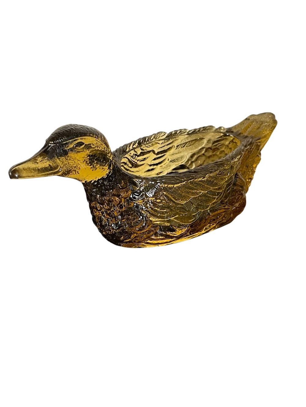 Vintage amber glass duck salt cellar / trinket holder